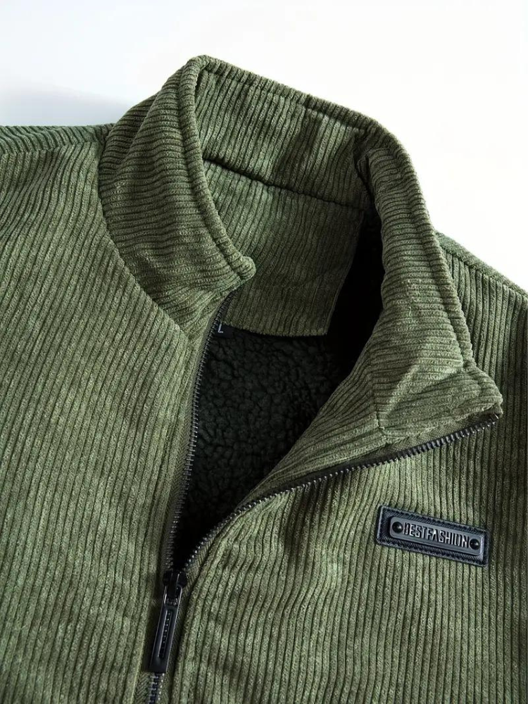Men's Classic Stand Collar Corduroy Winter Jacket with Warm Lining - Urban Casual Style