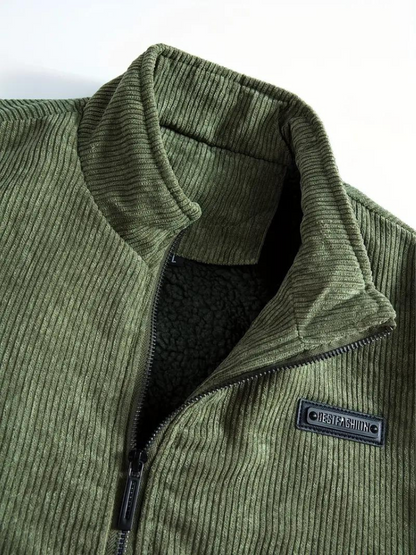 Men's Classic Stand Collar Corduroy Winter Jacket with Warm Lining - Urban Casual Style