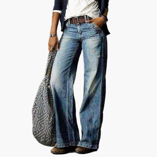 Women's High Waist Wide Leg Vintage Jeans - Trendy Everyday Flare Pants
