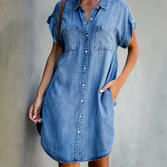 Women's Casual Denim Shirt Dress Button-Down Relaxed Fit for Everyday and Summer