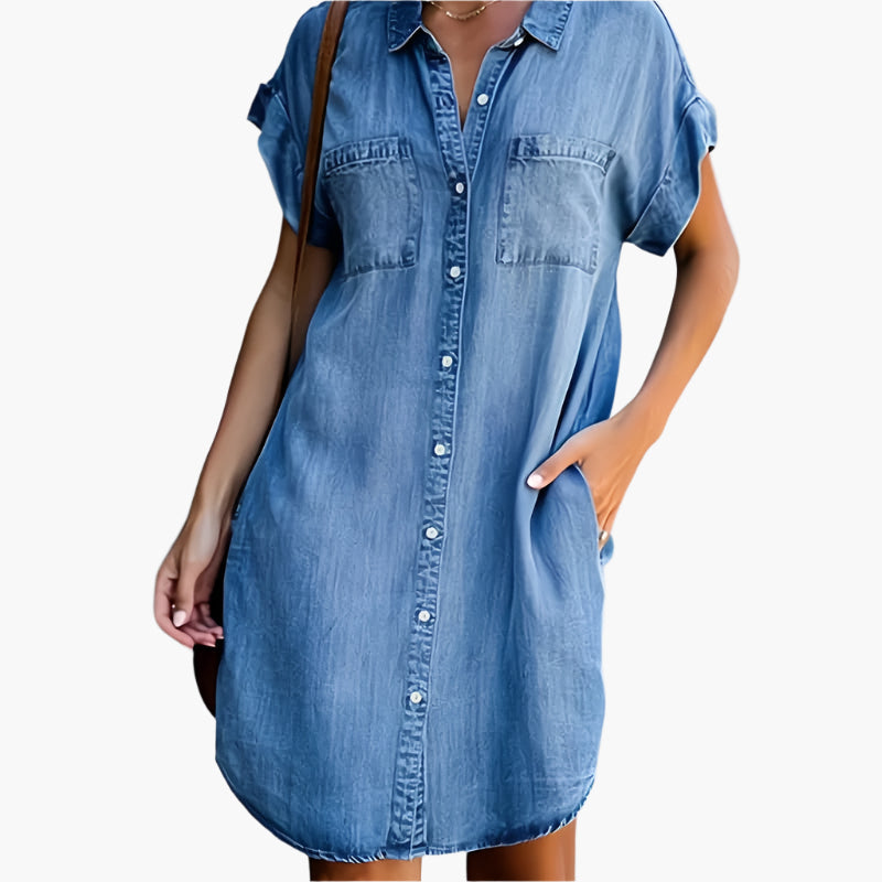 Women's Casual Denim Shirt Dress Button-Down Relaxed Fit for Everyday and Summer