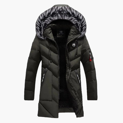 Men's Winter Puffer Parka with Hood and Faux Fur – Stylish Quilted Long Jacket for Cold Weather