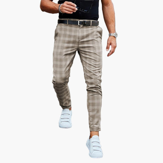 Men's Slim Fit Plaid Chino Pants – Modern Checkered Style for Business and Casual