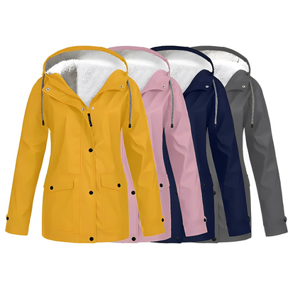 Women's CozyShield Hooded Fleece Lined Winter Rain Jacket - Outdoor Waterproof Parka