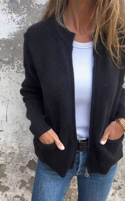 Women's Elegant Zip-Up Cardigan Sweater for Everyday and Office Wear
