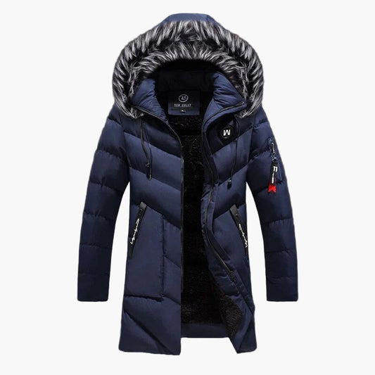 Men's Winter Puffer Parka with Hood and Faux Fur – Stylish Quilted Long Jacket for Cold Weather