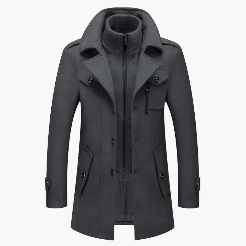 Men's Modern Slim Fit Winter Overcoat with Stand Collar – Business & Casual Style