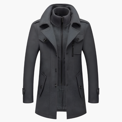 Men's Modern Slim Fit Winter Overcoat with Stand Collar – Business & Casual Style