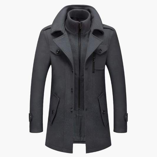 Men's Modern Slim Fit Winter Overcoat with Stand Collar – Business & Casual Style