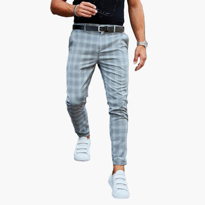 Men's Slim Fit Plaid Chino Pants – Modern Checkered Style for Business and Casual