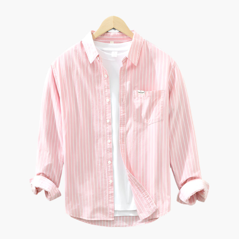 Men's Casual Striped Button-Down Shirt – Classic Relaxed Fit for Everyday and Business