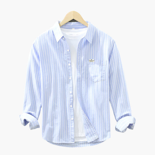 Men's Casual Striped Button-Down Shirt – Classic Relaxed Fit for Everyday and Business