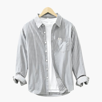 Men's Casual Striped Button-Down Shirt – Classic Relaxed Fit for Everyday and Business