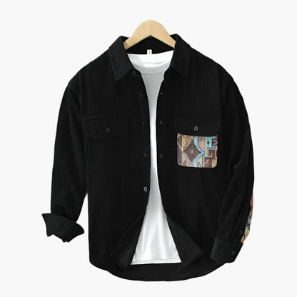 Men's Vintage Casual Overshirt with Patterned Chest Pocket – Urban Relaxed Fit