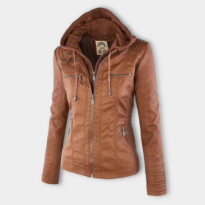 Women's Hooded Biker Jacket Urban Style with Zipper – Fashionable Transitional Outerwear