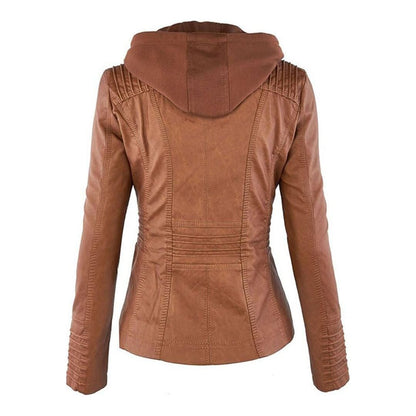 Women's Hooded Biker Jacket Urban Style with Zipper – Fashionable Transitional Outerwear
