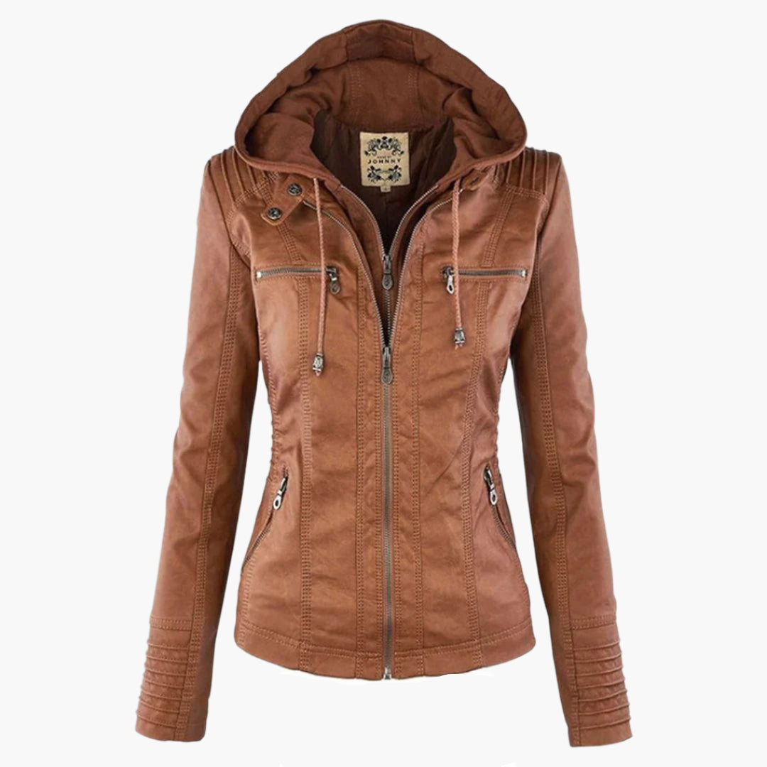 Women's Hooded Biker Jacket Urban Style with Zipper – Fashionable Transitional Outerwear