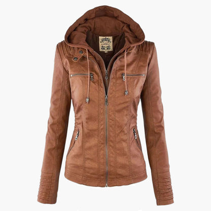 Women's Hooded Biker Jacket Urban Style with Zipper – Fashionable Transitional Outerwear