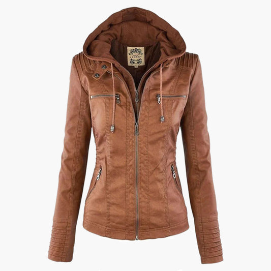 Women's Hooded Biker Jacket Urban Style with Zipper – Fashionable Transitional Outerwear