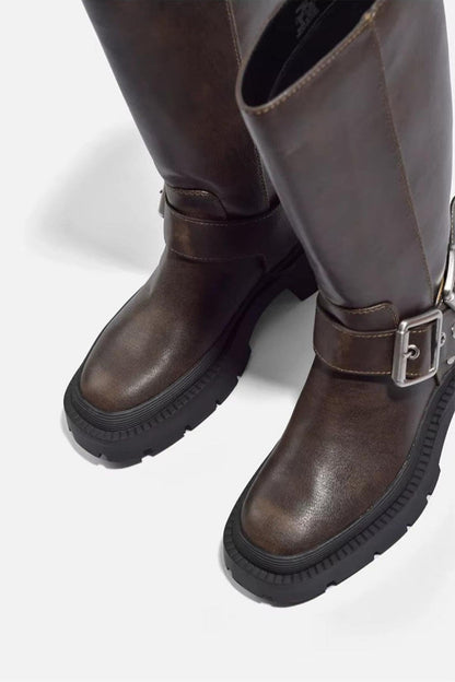 Women's Knee-High Buckle Boots for Everyday Urban Style