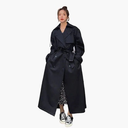 Women's Oversized Long Trench Coat Double-Breasted Urban Style