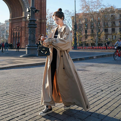 Women's Oversized Long Trench Coat Double-Breasted Urban Style