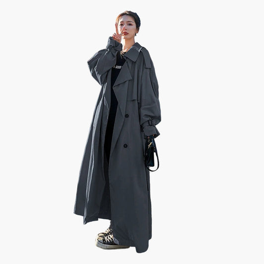 Women's Oversized Long Trench Coat Double-Breasted Urban Style