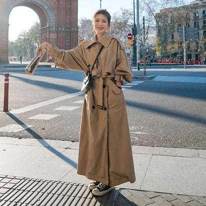 Women's Oversized Long Trench Coat Double-Breasted Urban Style