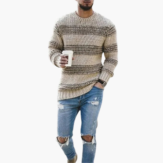 Men's Chunky Knit Casual Crewneck Sweater – Nordic Pattern, Modern Winter Style