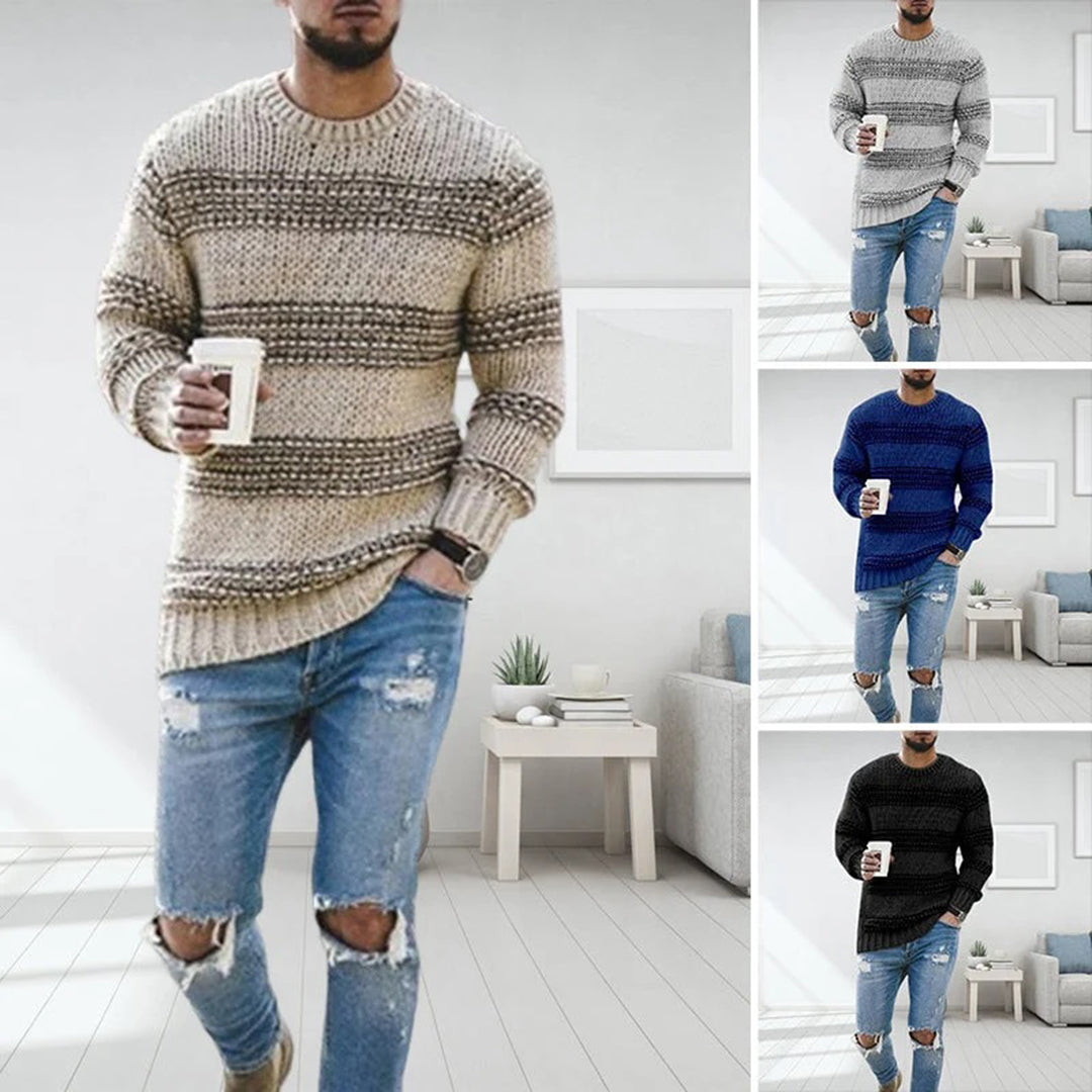 Men's Chunky Knit Casual Crewneck Sweater – Nordic Pattern, Modern Winter Style