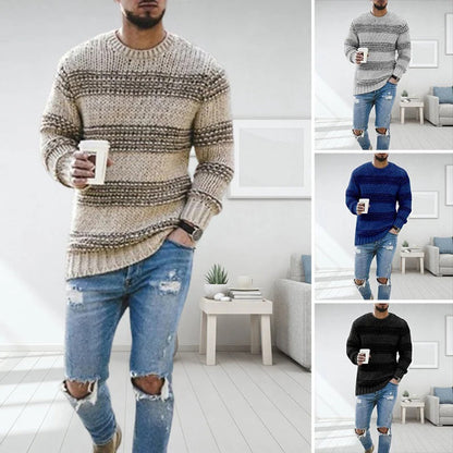 Men's Chunky Knit Casual Crewneck Sweater – Nordic Pattern, Modern Winter Style