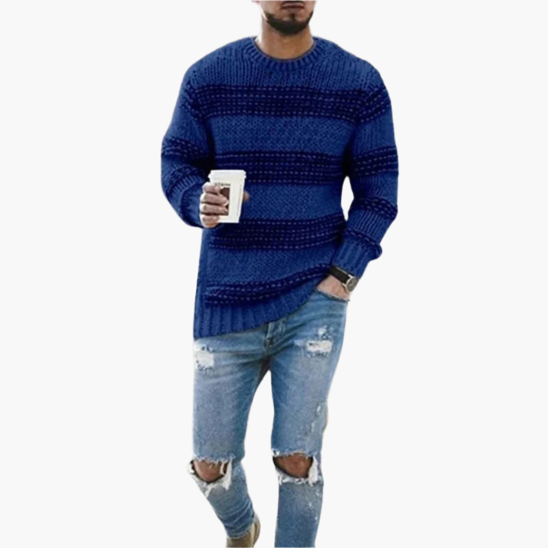 Men's Chunky Knit Casual Crewneck Sweater – Nordic Pattern, Modern Winter Style