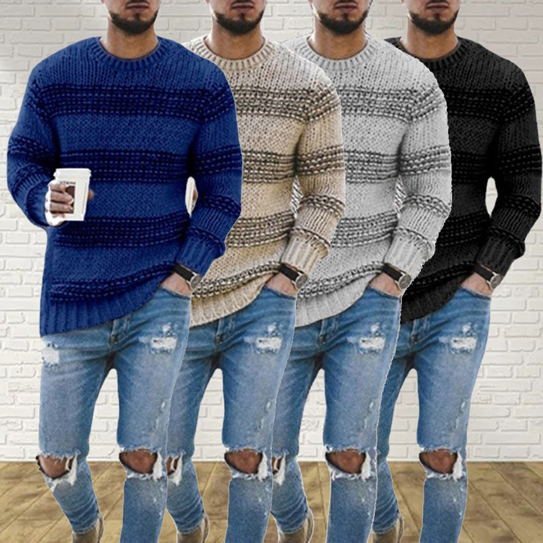 Men's Chunky Knit Casual Crewneck Sweater – Nordic Pattern, Modern Winter Style