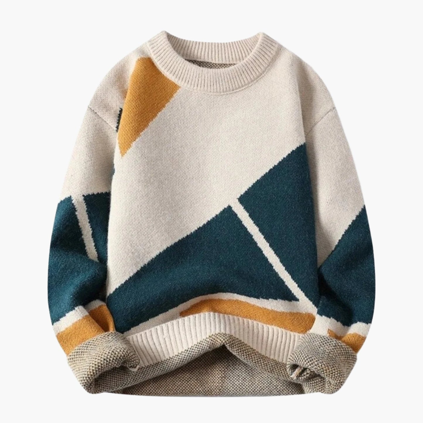 Men's Geometric Pattern Casual Knit Sweater – Modern Streetwear Pullover