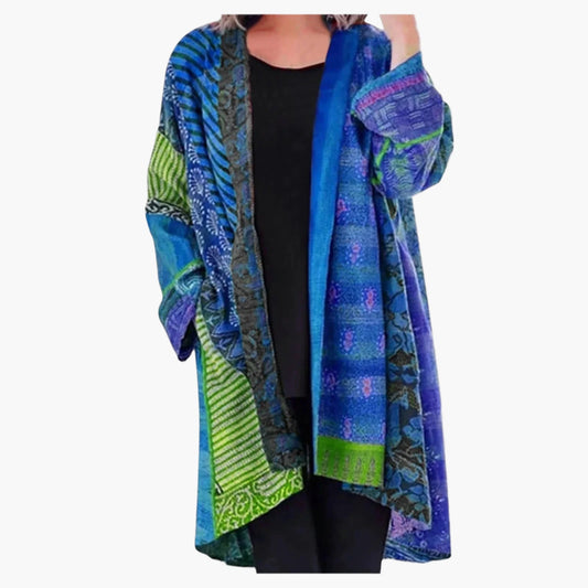 Women's Vintage Boho Kimono Cardigan – Loose Fit Patchwork Open Front Jacket