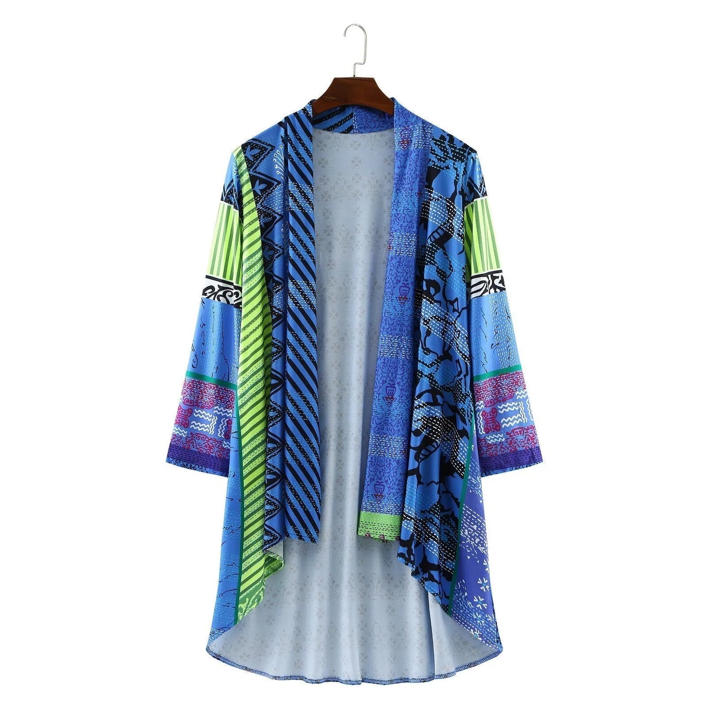 Women's Vintage Boho Kimono Cardigan – Loose Fit Patchwork Open Front Jacket