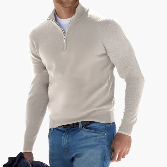 Men's Quarter-Zip Stand Collar Sweater – Classic Versatile Pullover for Everyday and Office