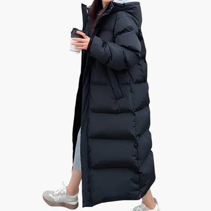 Women's Long Puffer Winter Coat Hooded Warm Elegant Outdoor Parka