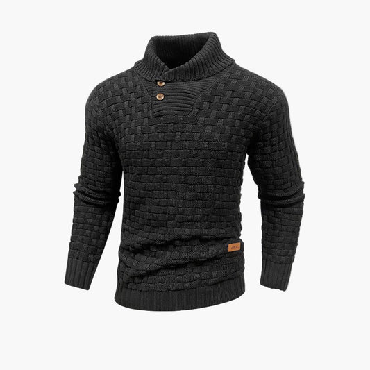 Men's Textured Knit Pullover Sweater with Stand Collar and Button Placket – Stylish Everyday and Office Wear