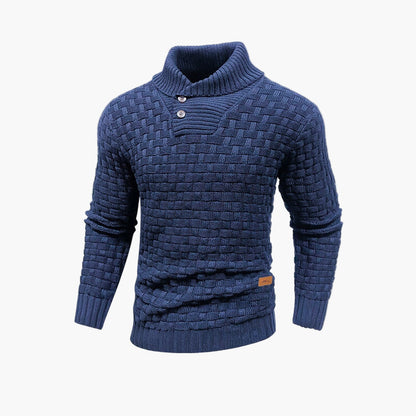 Men's Textured Knit Pullover Sweater with Stand Collar and Button Placket – Stylish Everyday and Office Wear