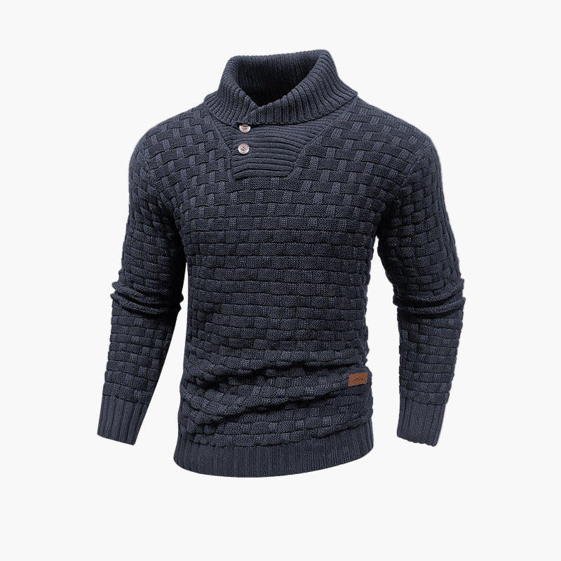 Men's Textured Knit Pullover Sweater with Stand Collar and Button Placket – Stylish Everyday and Office Wear