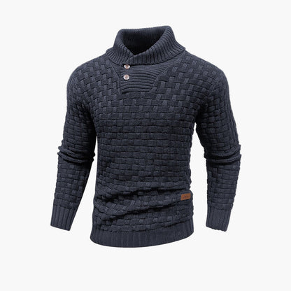 Men's Textured Knit Pullover Sweater with Stand Collar and Button Placket – Stylish Everyday and Office Wear