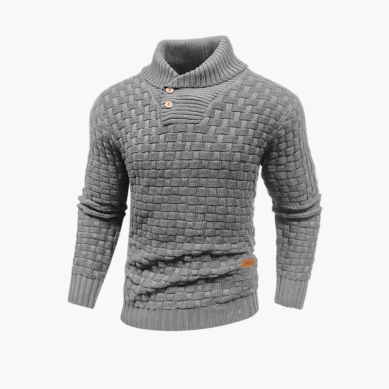 Men's Textured Knit Pullover Sweater with Stand Collar and Button Placket – Stylish Everyday and Office Wear