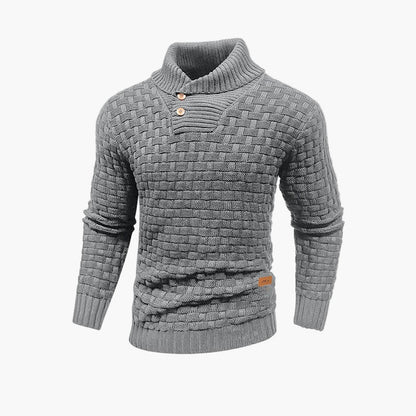 Men's Textured Knit Pullover Sweater with Stand Collar and Button Placket – Stylish Everyday and Office Wear