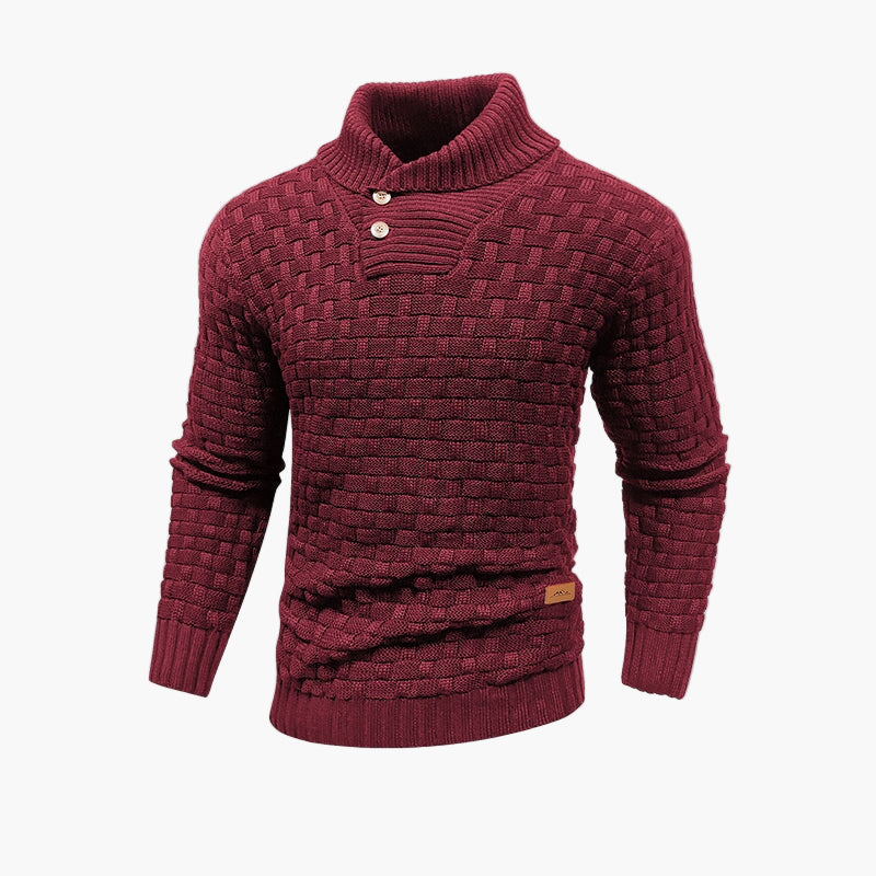 Men's Textured Knit Pullover Sweater with Stand Collar and Button Placket – Stylish Everyday and Office Wear