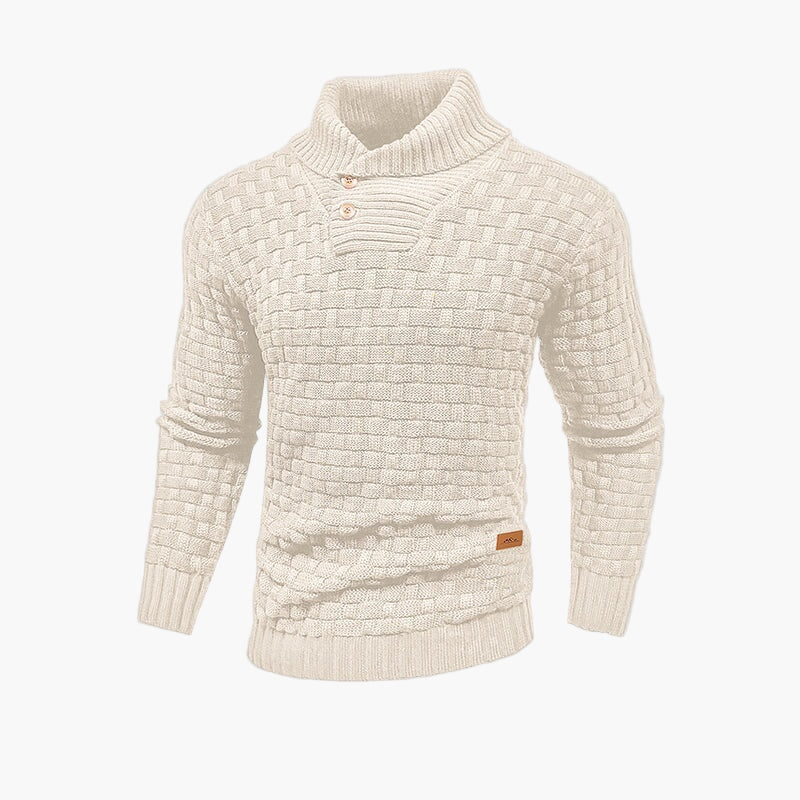 Men's Textured Knit Pullover Sweater with Stand Collar and Button Placket – Stylish Everyday and Office Wear
