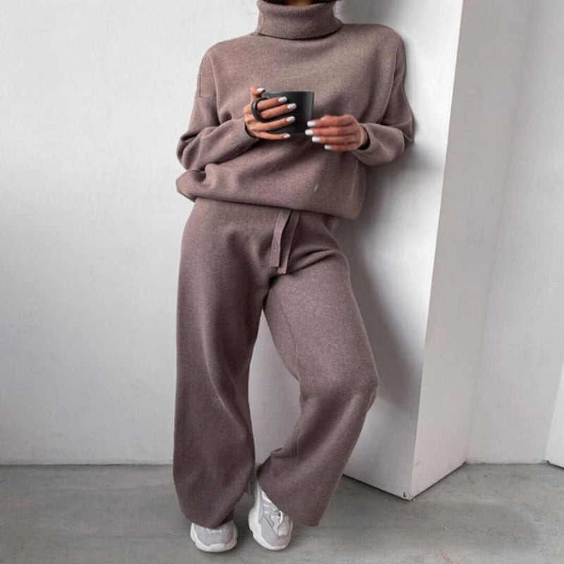 Women's Lounge Set with Turtleneck Pullover - Cozy Relaxed Fit Loungewear