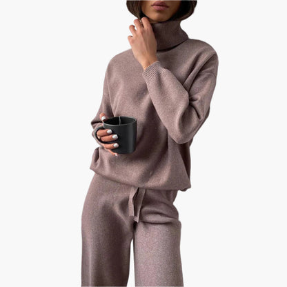 Women's Lounge Set with Turtleneck Pullover - Cozy Relaxed Fit Loungewear
