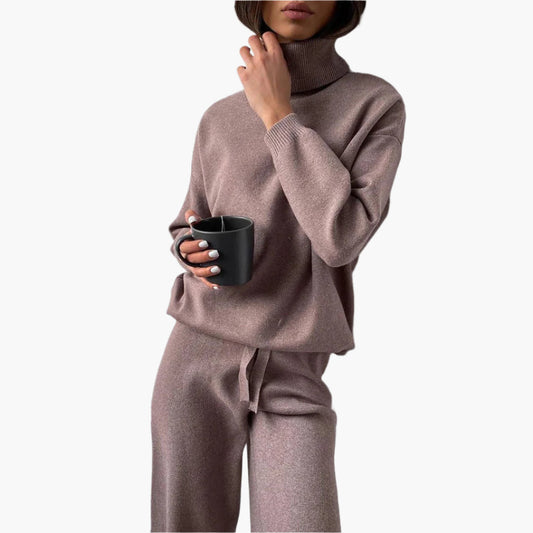 Women's Lounge Set with Turtleneck Pullover - Cozy Relaxed Fit Loungewear