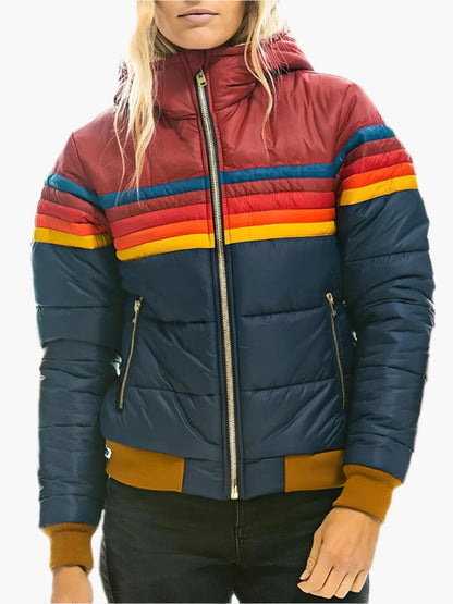 Women's Retro Puffer Jacket with Hood – Vintage Style Winter Outerwear